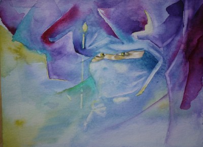 Aquarellbild einer bunten Fasnachtsgestalt